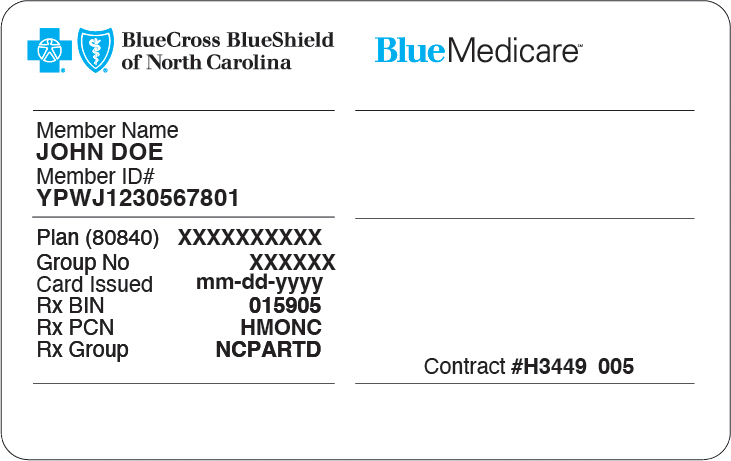 Blue Cross NC BlueMedicare Card